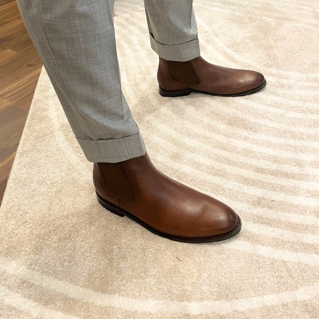 【COSYHARU】Flat square chelsea boots brown line ver Flat square chelsea boots -BROWN- - 코시하루